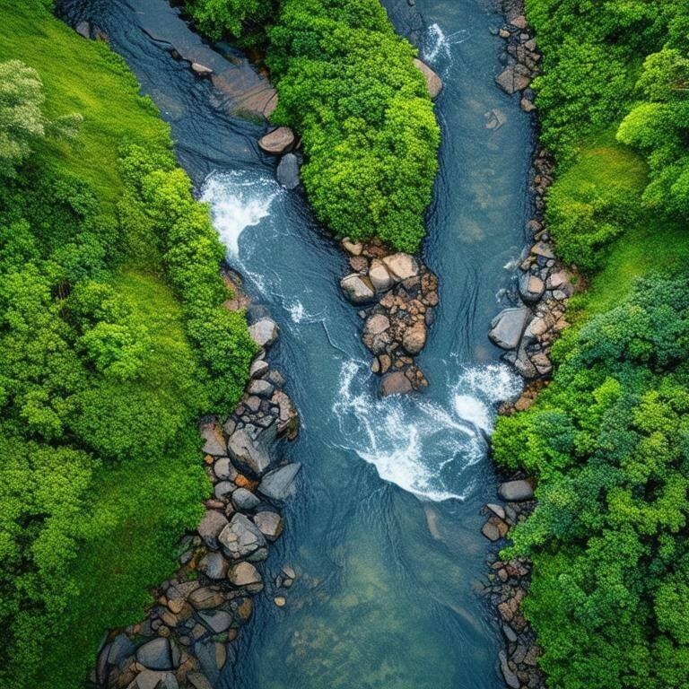 a birds eye landscape wiew of two elements in nature, two streams, coming together into one-1